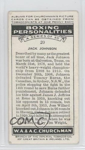 1938 Churchman's Boxing Personalities Tobacco Jack Johnson #20 - Picture 2 of 7