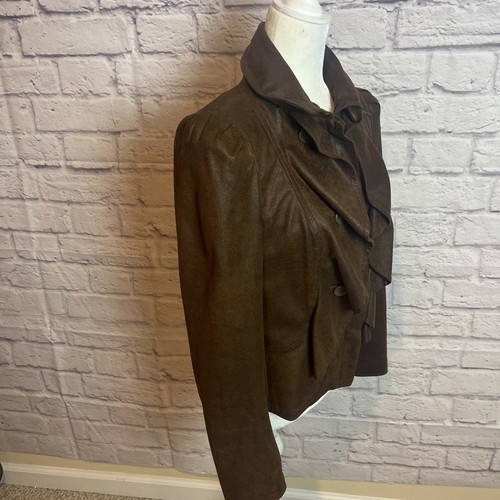 INC International Concepts Women’s Faux Leather Feminine Ruffle Moto Jacket M - Picture 3 of 7
