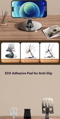 360° Rotating Phone Tablet Stand, Aluminum Alloy Holder, Foldable Portable - Picture 8 of 16