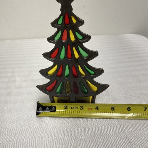 Vintage  Tiffany Style Stained Glass Christmas Tree Candle Holder Cast Iron - Picture 9 of 9