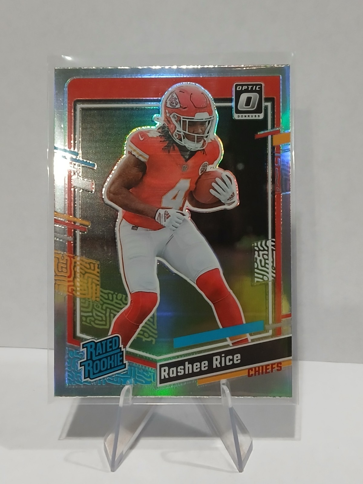 RASHEE RICE 2023 PANINI DONRUSS OPTIC PREVIEW SILVER PRIZM RATED ROOKIE.  #350