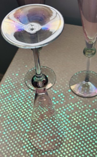 Stunning Pair Of Italian Cristallere Pink & Blue Crystal Champagne Flutes - Picture 6 of 8