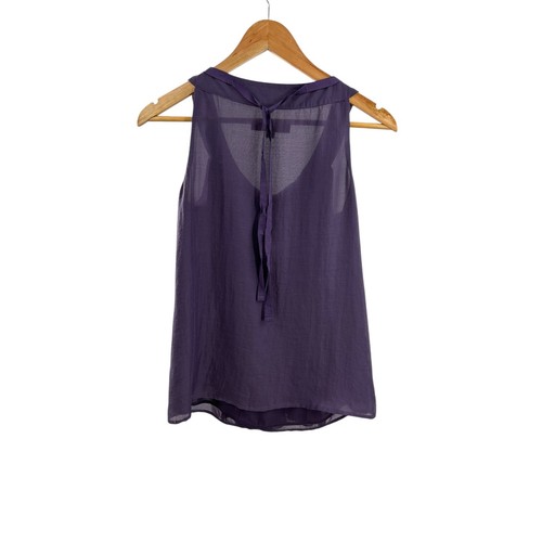 LOFT Women's Small Sleeveless Ruffle Blouse Purple Jewel Neck Top - Picture 4 of 8