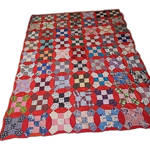 Vtg 30's - 50's Glorified Nine Patch Quilt Top Hand Stitched Feedsack Cotton Mix - Picture 1 of 18