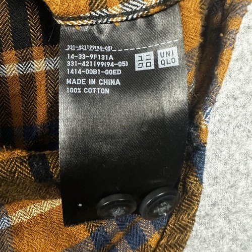 Uniqlo Men's Long Sleeve Button Up Flannel Shirt Size XL Plaid Rust Orange - Foto 7 di 9