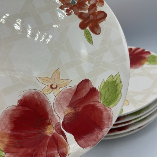 Cindy Crawford Style Dinner Plates Floral Red Yellow Green Lot Of 6 - Picture 3 of 5