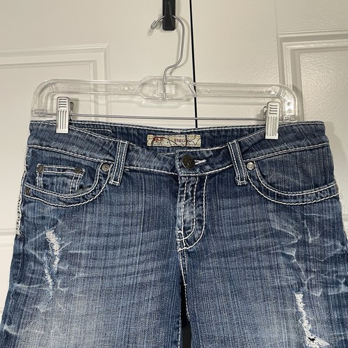 BKE Stella Distressed Denim Jean Shorts White Stitching Pockets Blue - Picture 2 of 10
