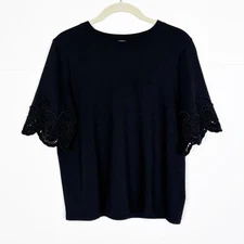 See by Chloe Top Crochet Sleeves Black Short Sleeve Size Small