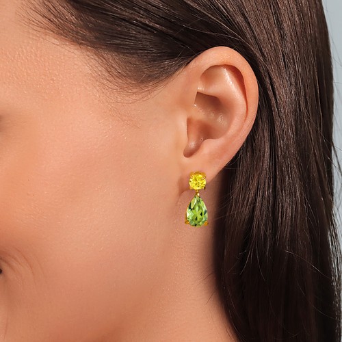 18K Yellow Gold Plated Silver Peridot and Yellow Zirconia Teardrop Dangle Drop - Picture 4 of 4