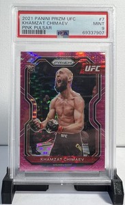 2021 Panini Prizm UFC Khamzat Chimaev Pink Pulsar Rookie RC #7 PSA 9 Mint /42 SP