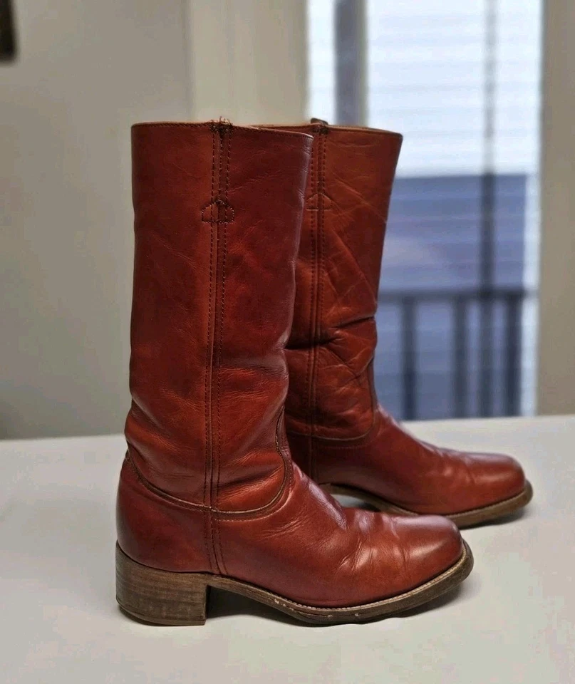 Frye Vintage Campus No. 2950 Mens Leather Boots Cognac Size 9D Womens Size 10.5D - Image 3 of 4