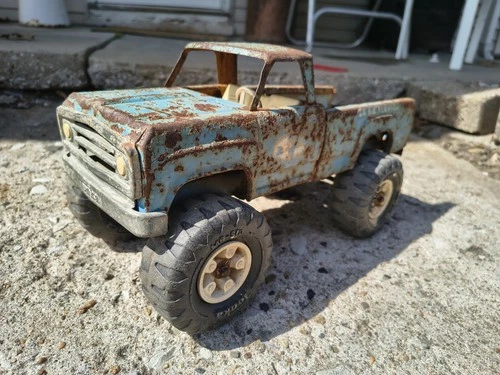 Vtg Tonka Tow Truck Blue Pressed Steel & Plastic Wrecker 24 HR Towing USA