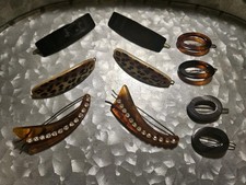 BIG LOT 5 RARE PAIRS OF VINTAGE HAIR BARRETTES RHINESTONE LEOPARD TORTOISESHELL