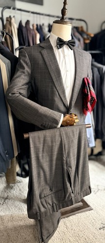 LNWOT Beautiful Steely Gray & Purple Check Super 160's Brioni Suit 44L US/54L IT - Picture 5 of 20