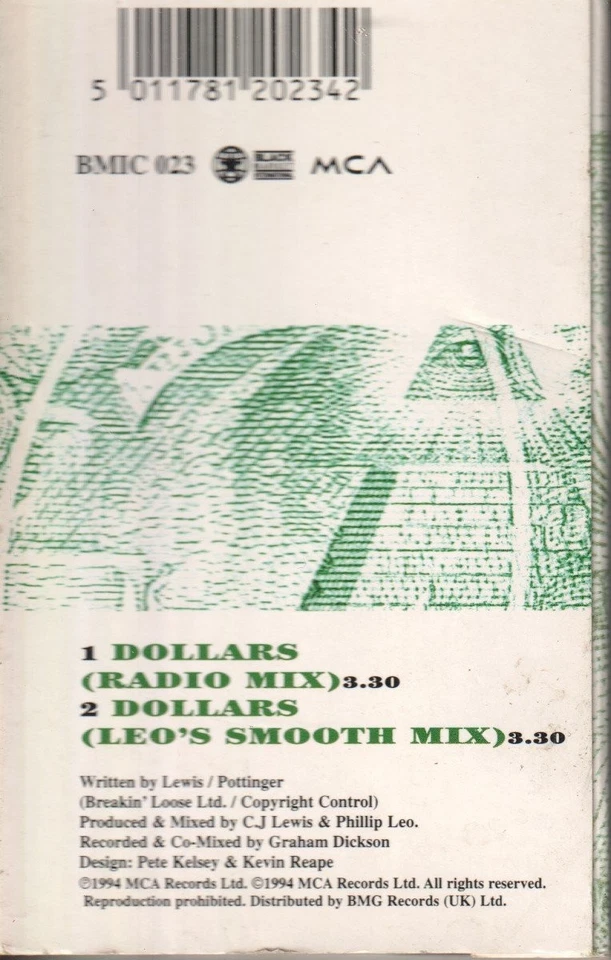Cj Lewis Dollars cassette UK MCA 1994 cassette single in card outer slip case - Image 2 of 2