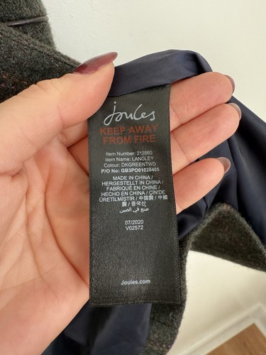 Joules Tweed Jacket Size UK 10 Green Wool Long Blazer Coat Langley Country Fur - Picture 8 of 10