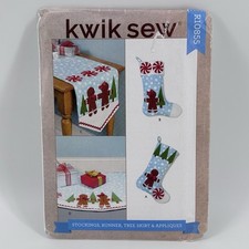 Kwik Sew K10855 Craft Pattern Christmas Stockings Runner Tree Skirt Applique UC