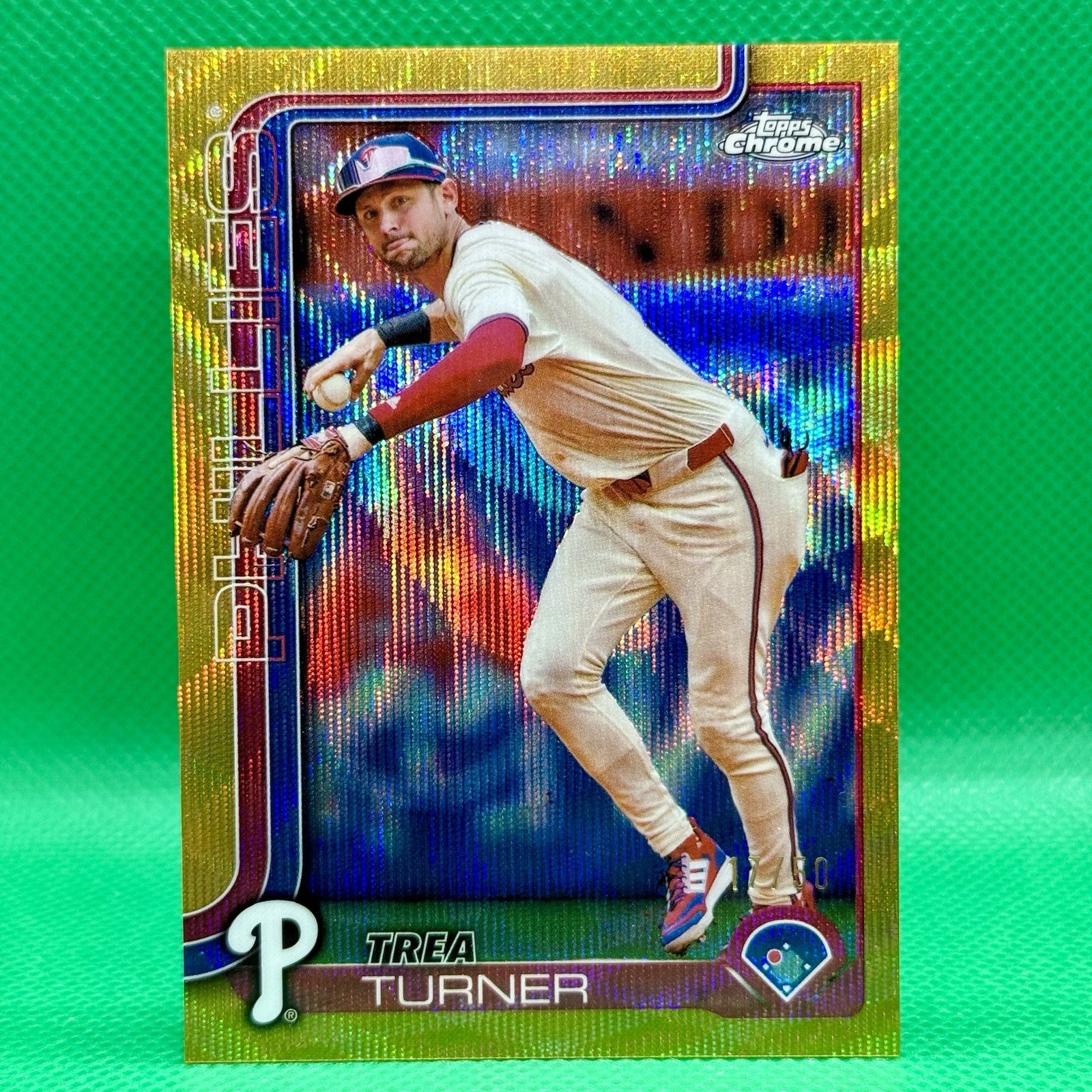 TREA TURNER 2025 TOPPS CHROME BASEBALL #208 GOLD WAVE REFRACTOR /50 PHILLIES