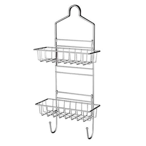 Shower Caddy Over Shower Head Basket Shelf with Hooks Stainless Steel in Chrome