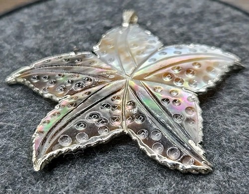 Carved Engraved Mother Of Pearl Abolone? Shell Starfish Pendant Large - Picture 2 of 6