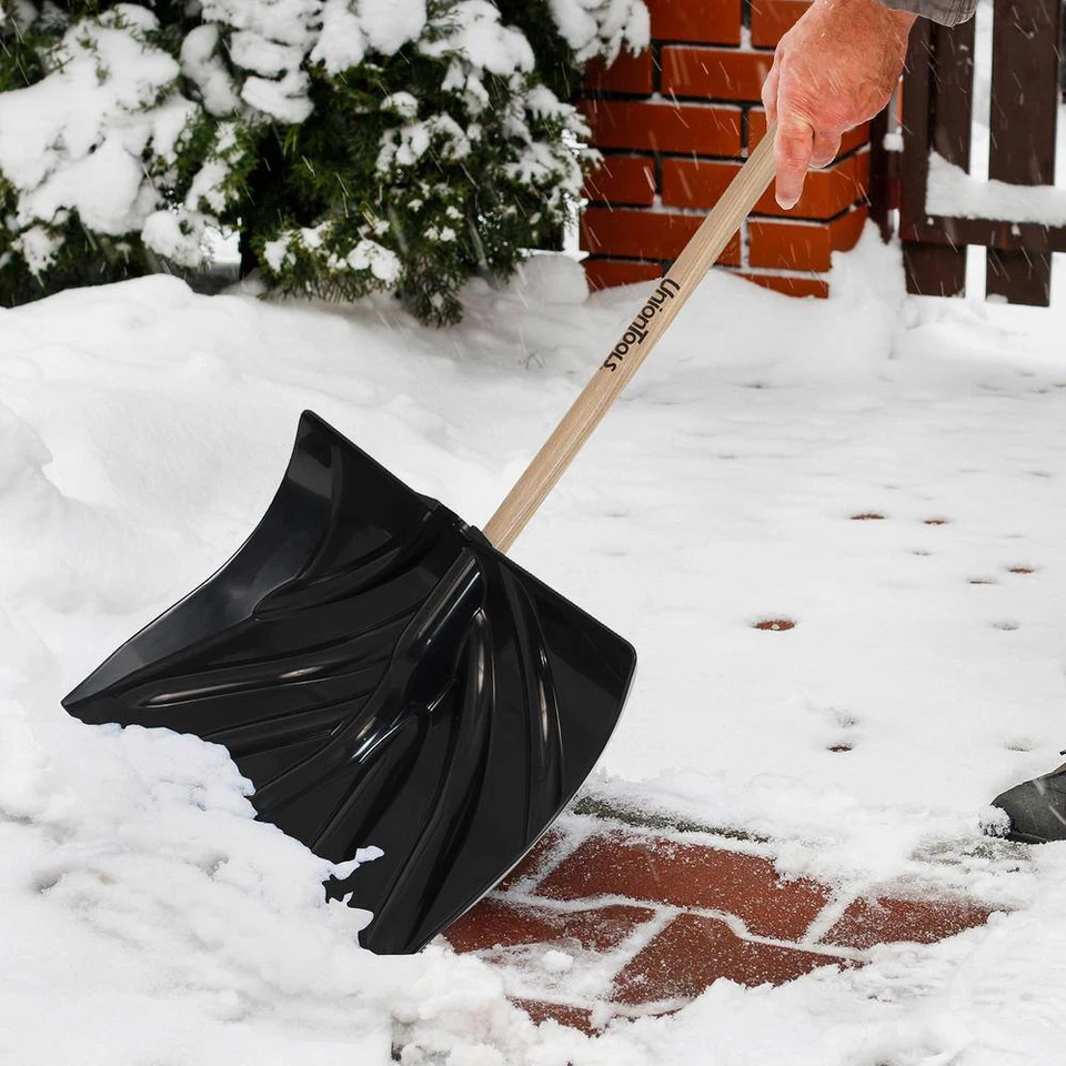 37,18 pulgadas Pala y empujador de nieve mango de madera y hoja de plástico D-Grip Foto 2 de 4