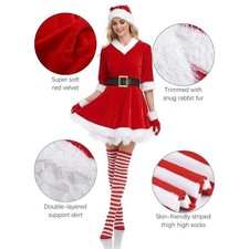 Mrs Claus Costume Adult Christmas Xmas Santa Fancy Outfit Dress Belt Hat Set
