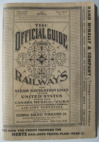April 1957 OFFIZIELLER EISENBAHNFÜHRER Fluggesellschaft Dampfschiff Eisenbahn Fahrpläne Karten Anzeigen - Bild 1 von 13