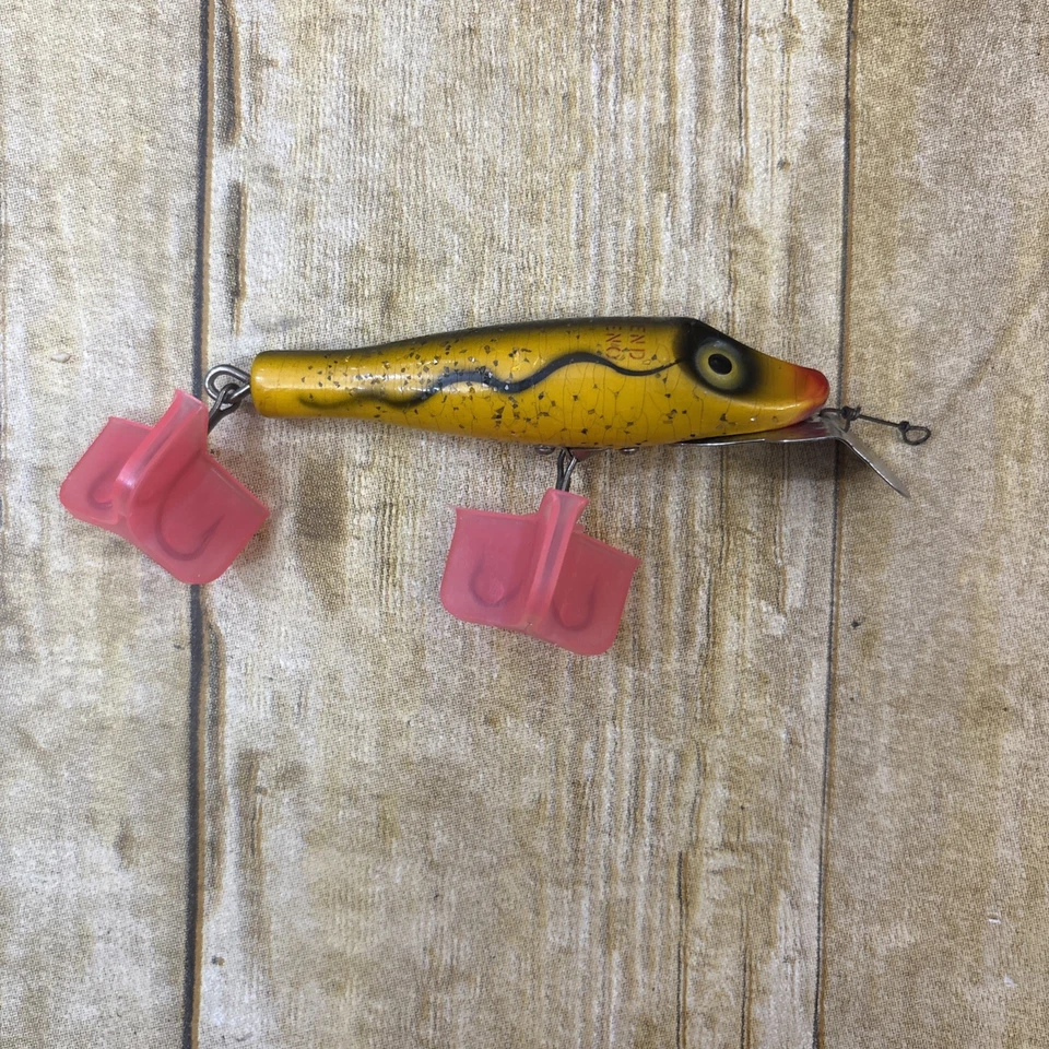 Isca de pesca South Bend Pike Oreno 956 SSY onda de sombra amarela vintage madeira - Imagem 3 de 4