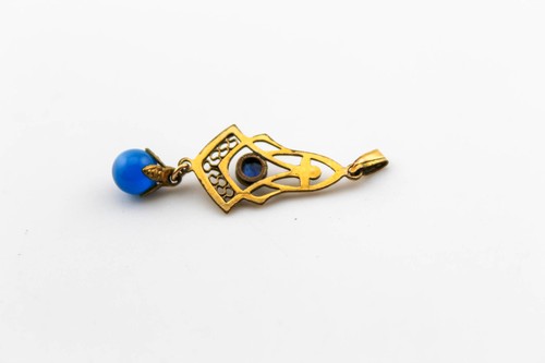 ANTIQUE ART NOUVEAU SOLID 14KT GOLD SAPPHIRE PENDANT - Picture 3 of 3