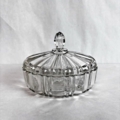 Vintage Anchor Hocking Clear Glass Old Cafe Candy Dish with Lid