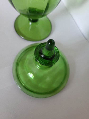 Vintage Hazel Atlas Moss Green Glass Pedestal Candy Dish 8.25" Tall Halloween - Picture 7 of 9