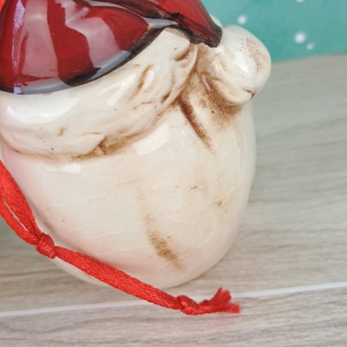 2 Weihnachtsmann Kopf Weihnachtsschmuck zwinkernd Keramik glasiert Crazing - Bild 9 von 11