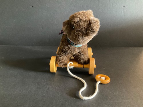 1986 APPLAUSE Plush Pull Along BEAR on Wheels 7" H x 6" L - Bild 3 von 7
