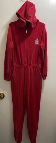 Juicy Couture Red Velour Long Sleeve Hooded Jumpsuit XS - Picture 1 of 10
