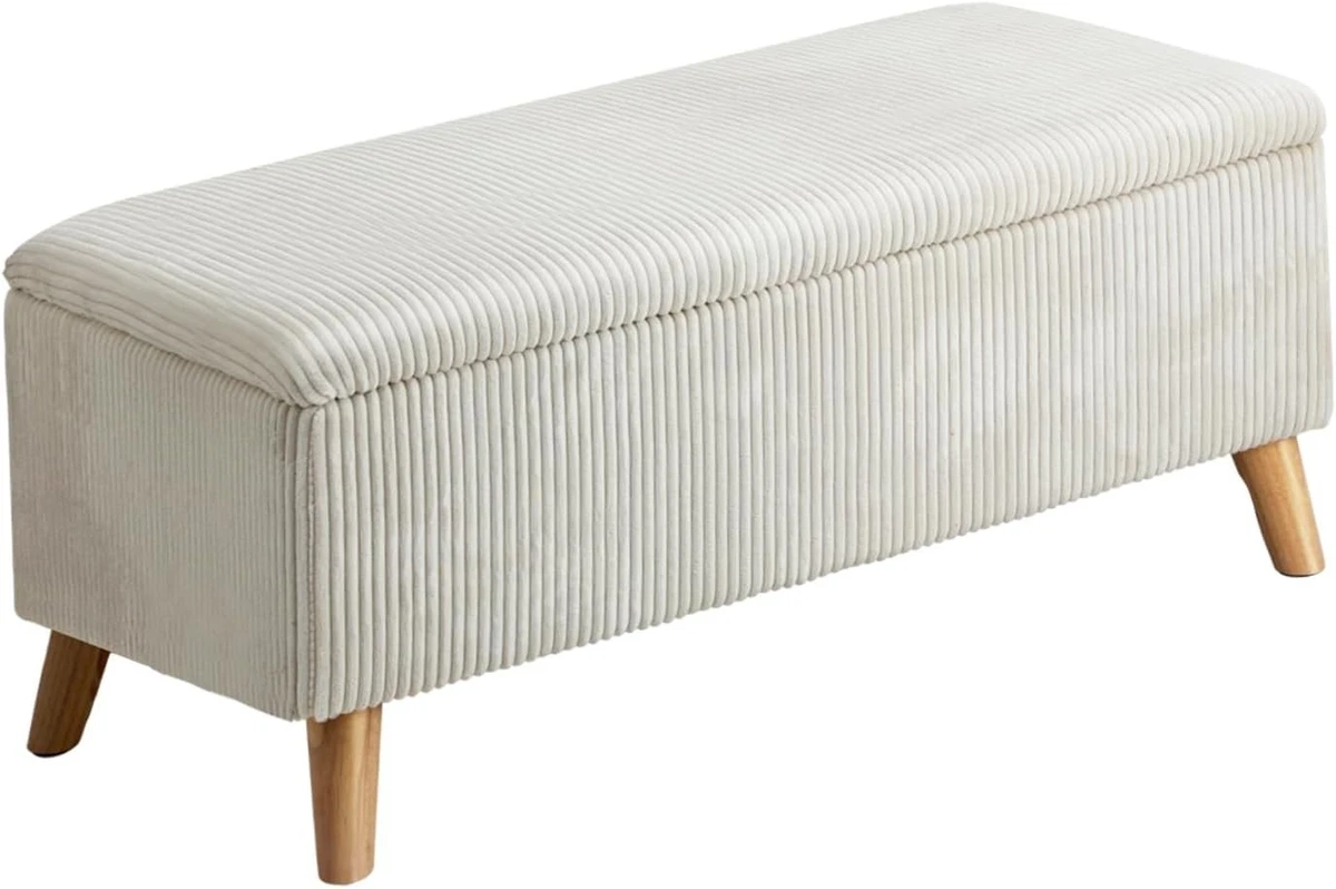 Storage Ottoman 96x41x41cm Beige Polyester Foot Rest Bench Stylish Storage