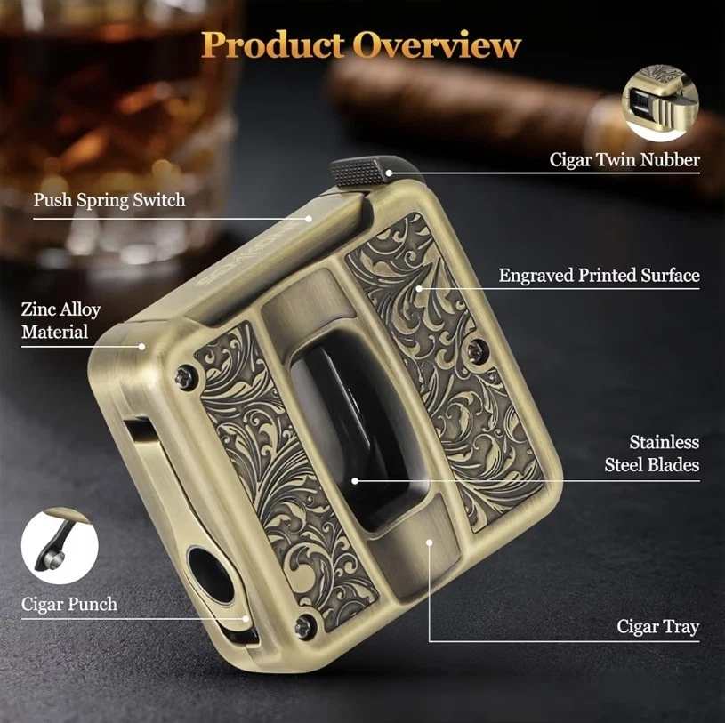 Cortador de cigarros de lujo corte en V 4 en 1 soporte de guillotina de acero inoxidable, punzón calibre 60 Foto 3 de 4