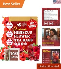 , 140 Hibiscus Flowers Tea Bags, 100 Natural, Handmade Pure from Hibi