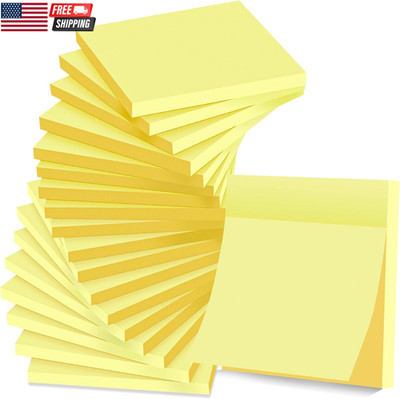 (18 Pack) Sticky Notes 3X3 in Yellow, Strong Adhesive, Clean Removal, Recyclable