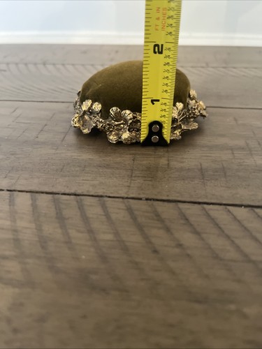 Velvet Sewing Pincushion Antique Gold Finish Base Olive Green Velvet - Picture 11 of 11