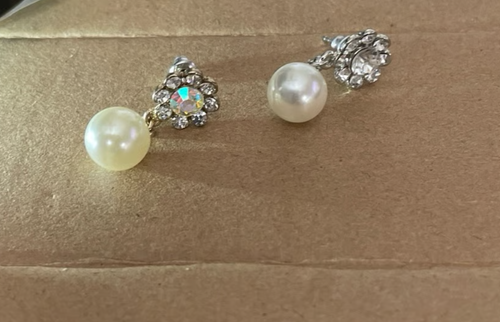 Pendientes vintage de diamantes y perlas - Imagen 4 de 4