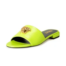 Versace Women's Leather Gold Medusa Sandals Flip Flop Mules Shoes US 11 IT 41