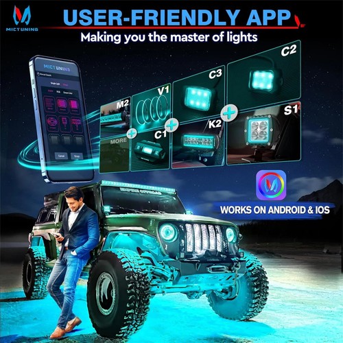 MICTUNING 12 Pods RGBW LED Rock Lights Bluetooth Underglow Underbody Neon Lights - Picture 5 of 15