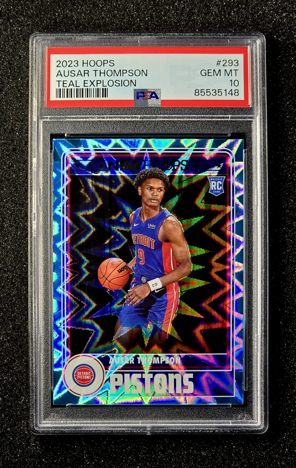 2023 Hoops  Ausar Thompson Rookie Teal Explosion #255 Pistons PSA 10 GEM MT