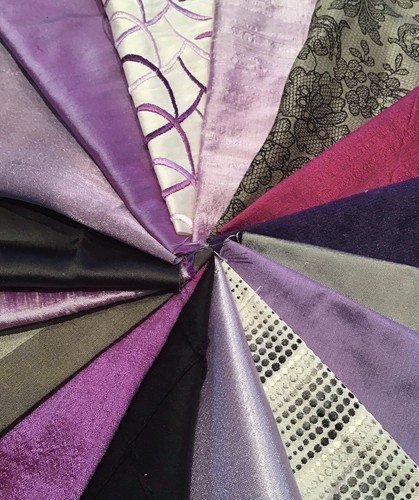 100% SILK DUPION FABRIC REMNANTS X 16 ASSORTED WITH PURPLES , BLACK AND GREYS. - Picture 6 of 6