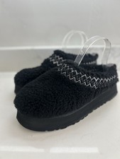 WOMEN US 10 UGG TAZZ UGG BRAID PLATFORM SLIPPER SHOE BLACK CURLY SHEEP WOOL