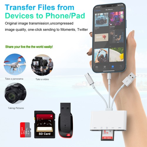 For iPhone/iPad 5 in 1 Memory Card Reader USB 3.0 OTG Adapter SD Card Reader - Zdjęcie 10 z 13