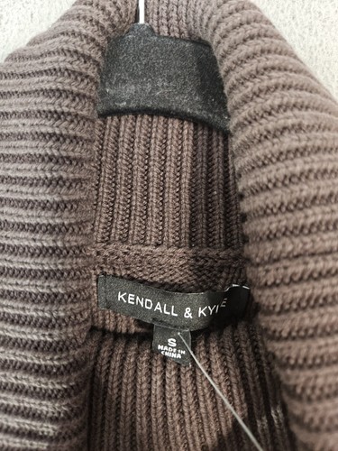 NWT Kendall & Kylie Sweater Crop Turtleneck Chunky Cable Knit Brown Size Small  - Picture 4 of 10