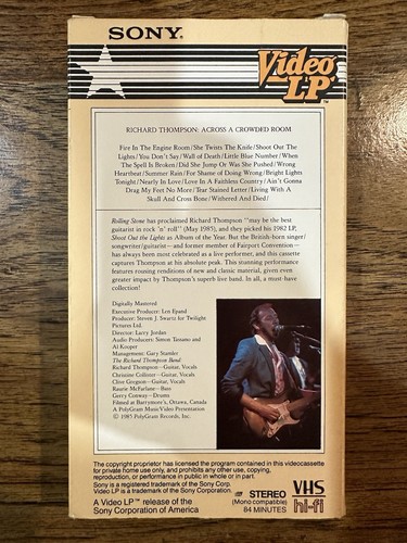 Richard Thompson - Across A Crowded Room VHS Sony Video LP Folk 1985 Rare - Bild 3 von 6