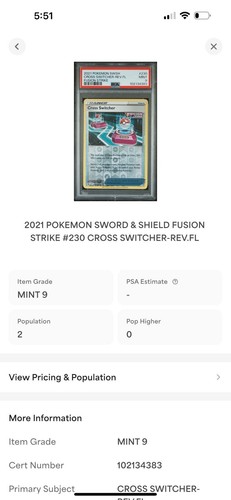 PSA 9 2021 POKEMON SWORD & SHIELD FUSION STRIKE #230 CROSS SWITCHER-REV.FOIL - Picture 3 of 3