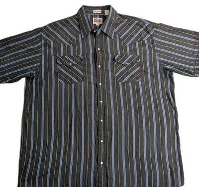 Ely Cattleman Tall Man Men's Pearl Snap XLT Tall 17.5 Blue Short Sleeve Shirt